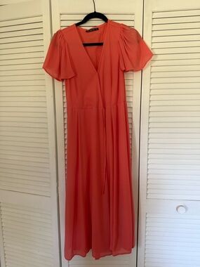 Abercrombie & Fitch Coral Wrap-Style Maxi Dress